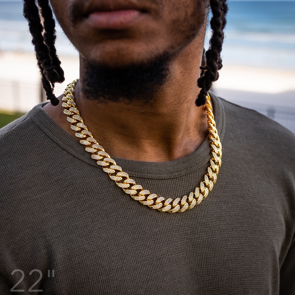 22” 15mm Iced Out Cuban Link Chain